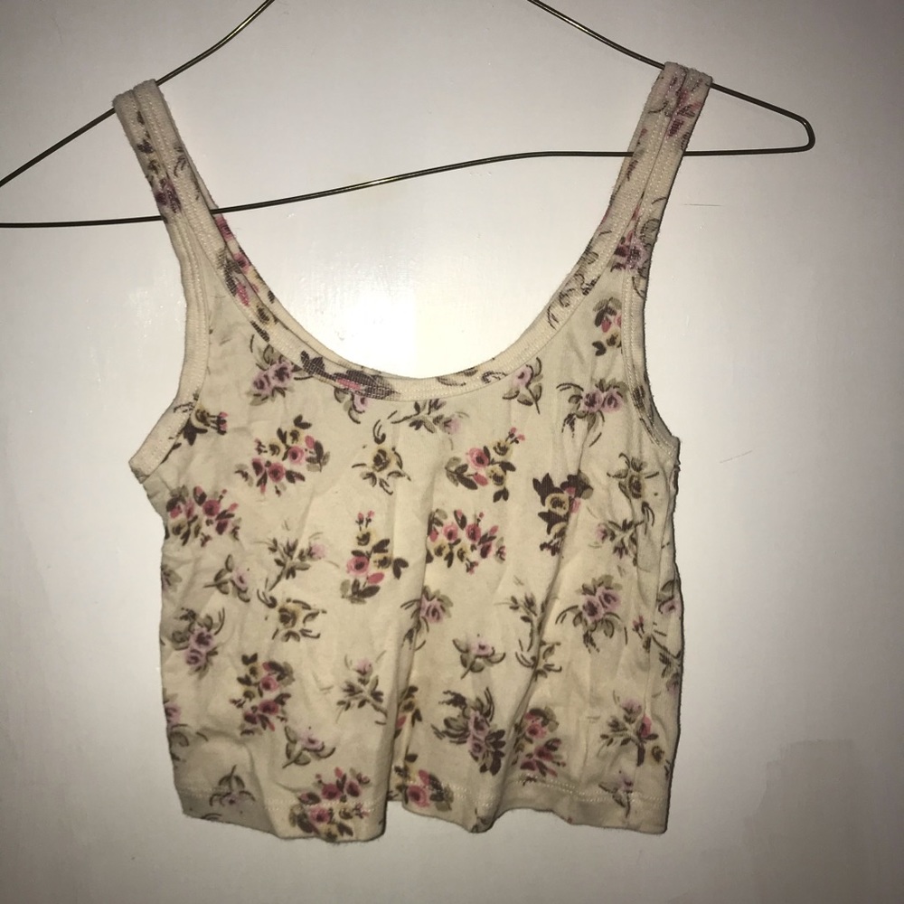 Brandy Melville cream floral cropped tank